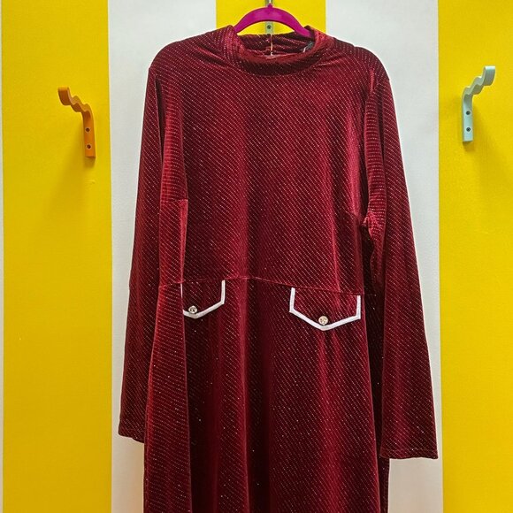 Smak Parlour Burgundy Sparkle high-Neck Mod Fit&Flare w/ Ornate Pocket Front 4XL - Picture 3 of 6